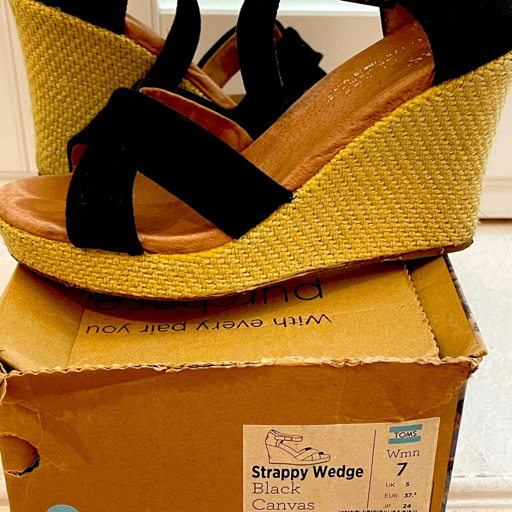 Black Strappy Canvas Wedges